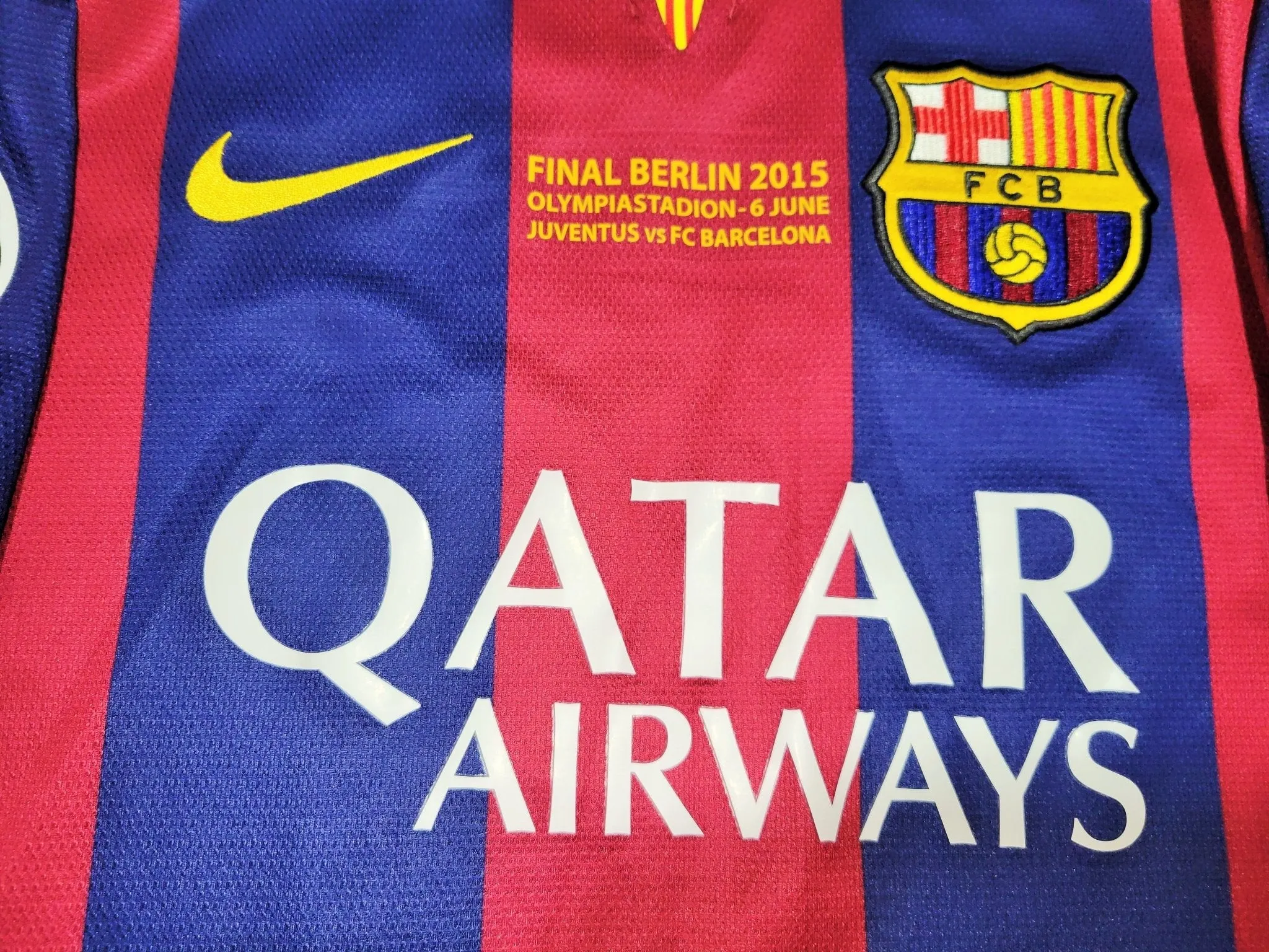 Neymar Barcelona UEFA FINAL TREBLE 2014 2015 PLAYER ISSUE Soccer Jersey Shirt M SKU# 605328-422