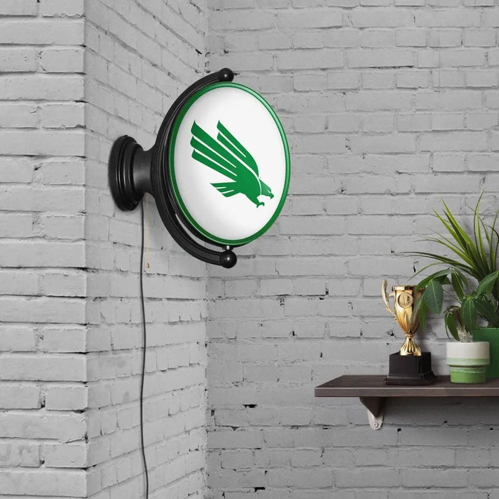North Texas Mean Green: White - Original Oval Rotating Lighted Wall Sign