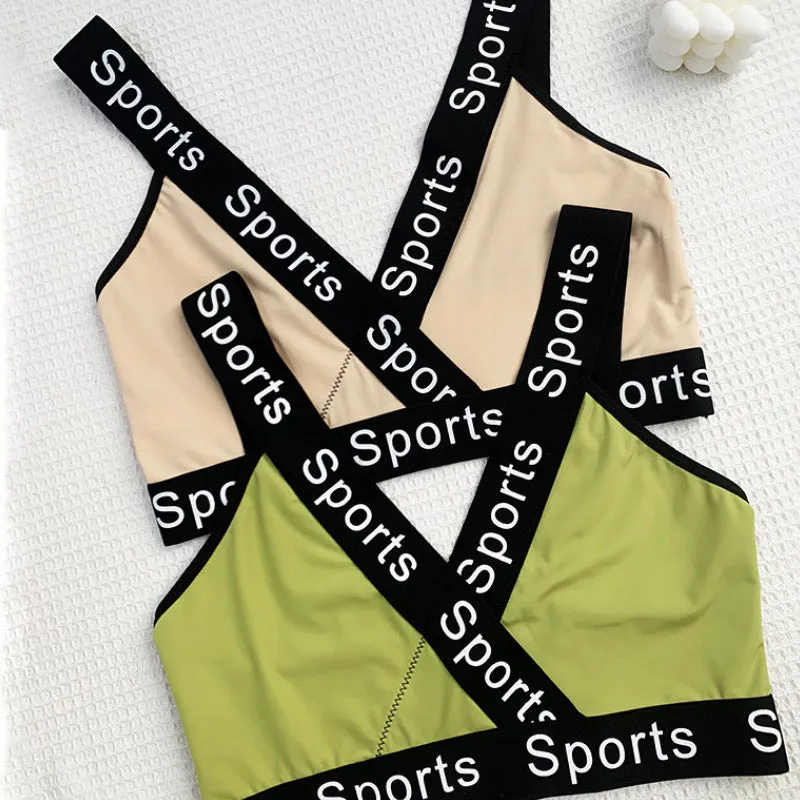 Nude Sports Underwear Alphabet Double Strap Beauty Back Sports Bra