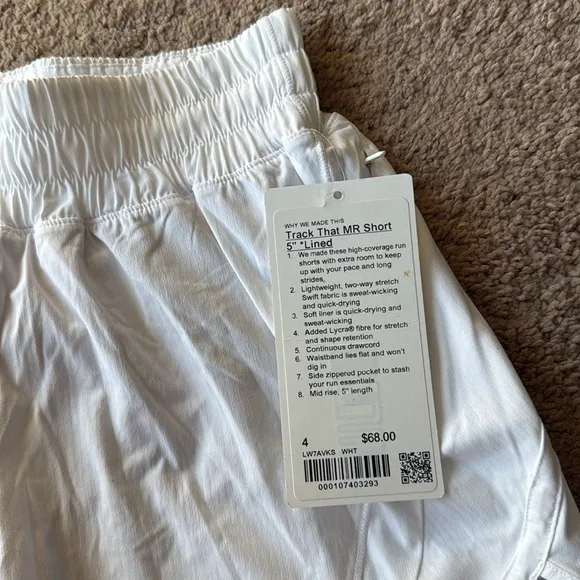 NWT Lululemon Track That Mid Rise Short 5” Lined White Athletic