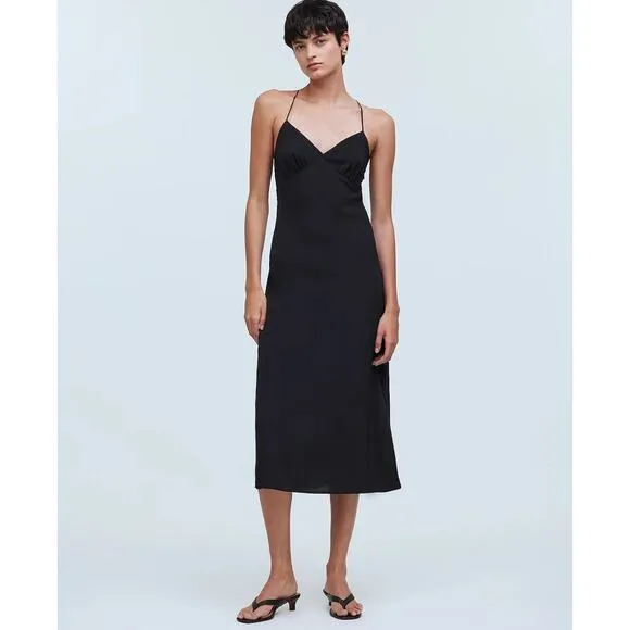 NWT Madewell The Layton Midi Slip Dress In Black Size 16