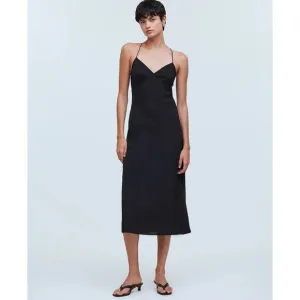 NWT Madewell The Layton Midi Slip Dress In Black Size 16