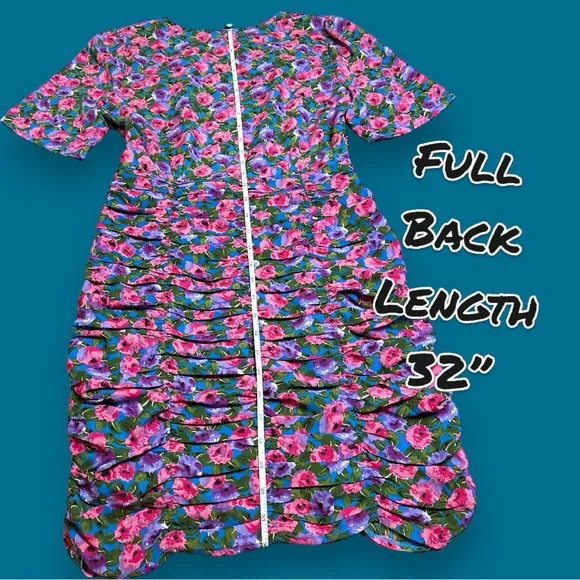NWT Vernacular Cross Front Ruched Dress in Multicolored Floral Print. Size Small