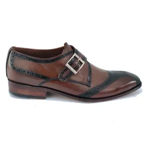 Obeeze Handmade Brown Single Monk Strap Shoes