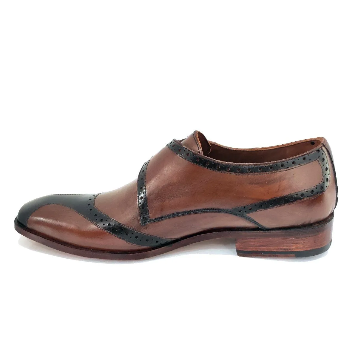 Obeeze Handmade Brown Single Monk Strap Shoes