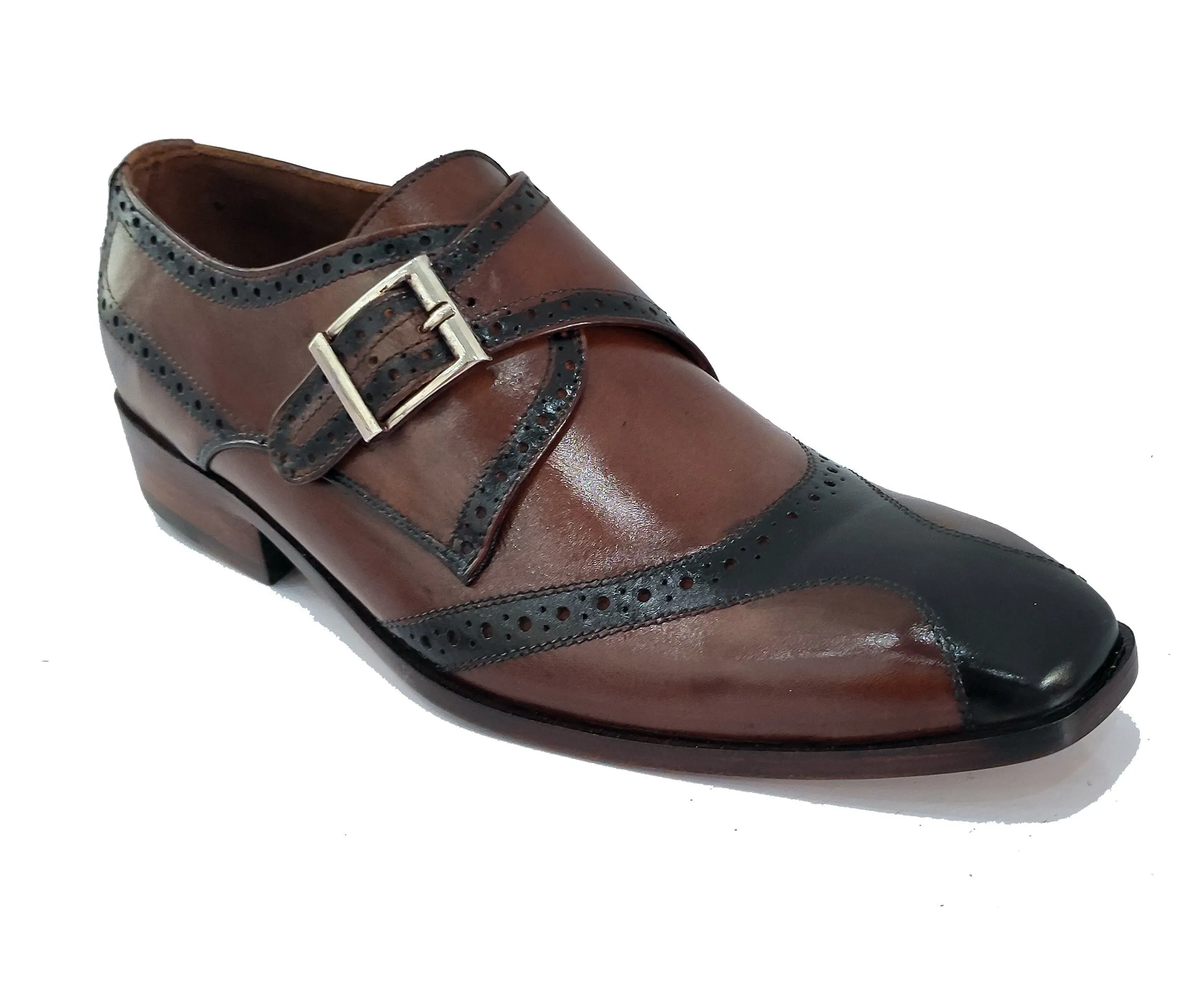 Obeeze Handmade Brown Single Monk Strap Shoes