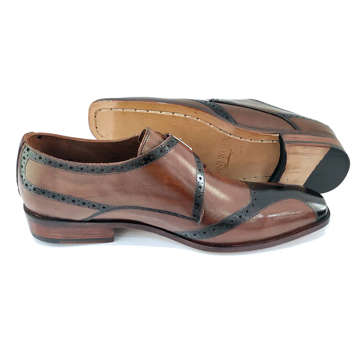 Obeeze Handmade Brown Single Monk Strap Shoes