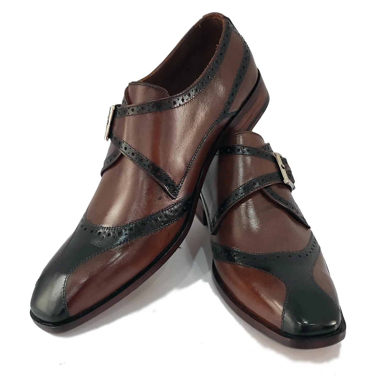 Obeeze Handmade Brown Single Monk Strap Shoes