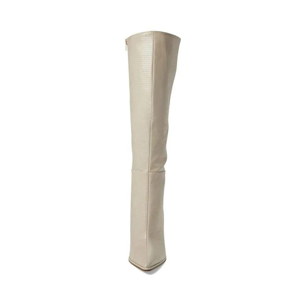 Occasion Bone Lizard Knee High Heeled Boots