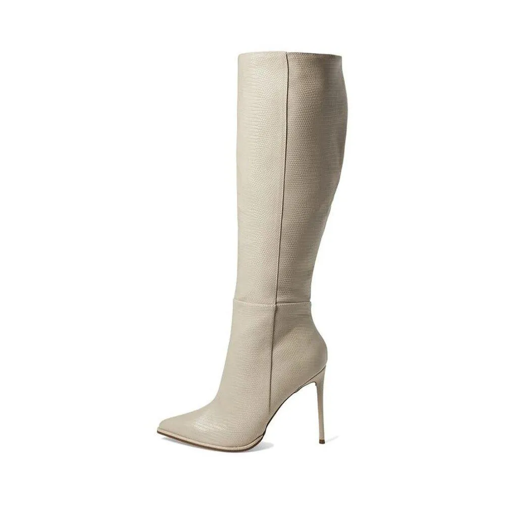 Occasion Bone Lizard Knee High Heeled Boots