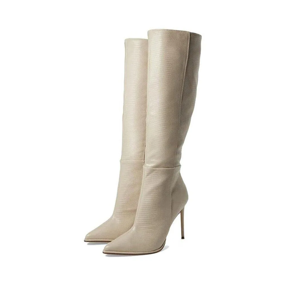 Occasion Bone Lizard Knee High Heeled Boots