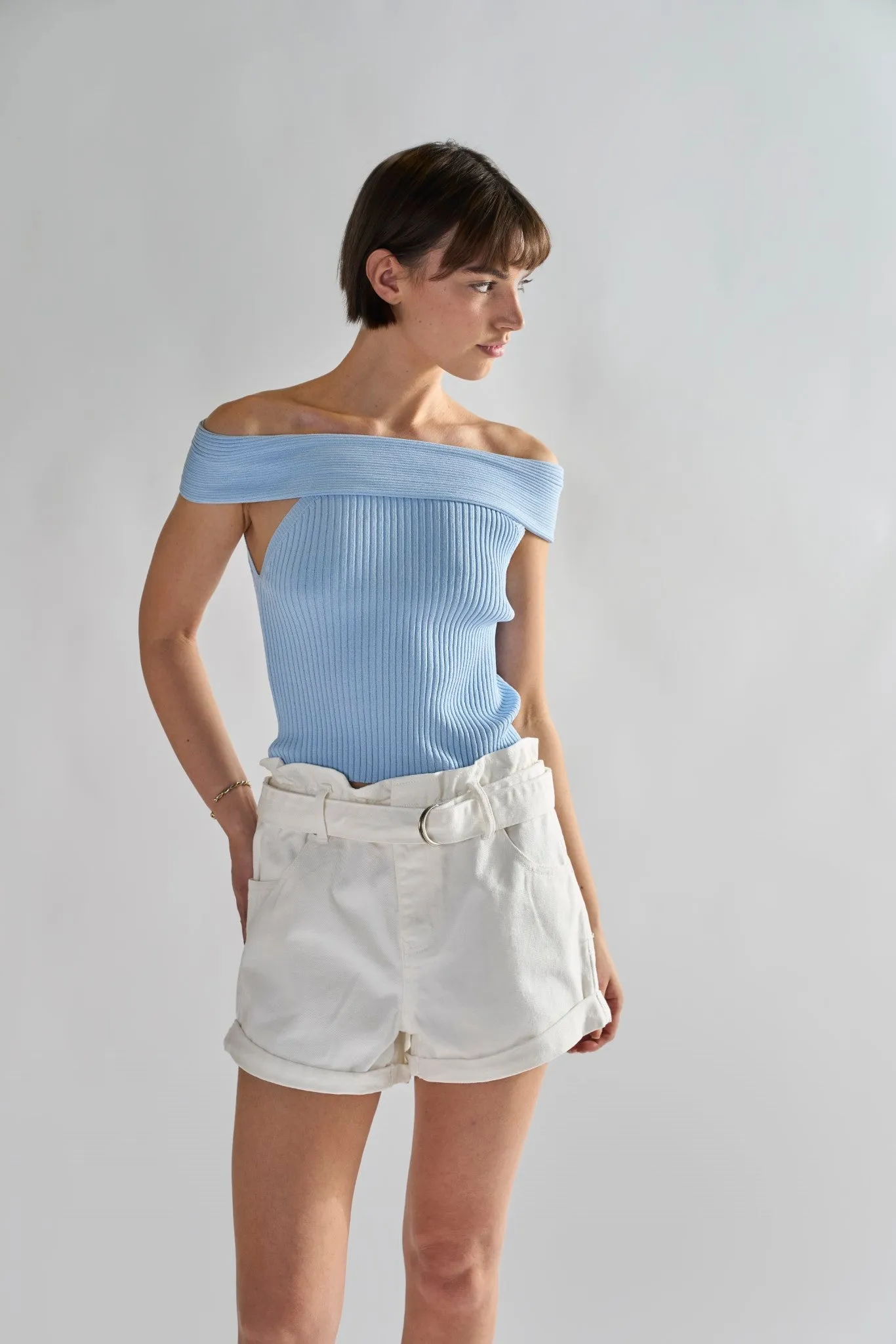 Off White Paper-Bag Belted Shorts