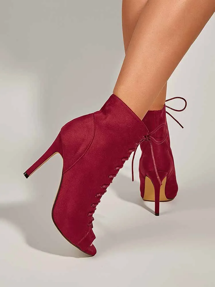 Peep Toe Lace-up Boots