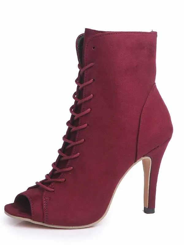 Peep Toe Lace-up Boots