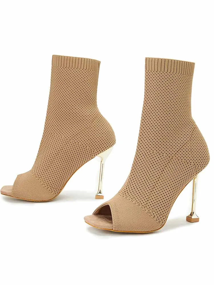 Peep Toe Stiletto Heeled Sock Boots