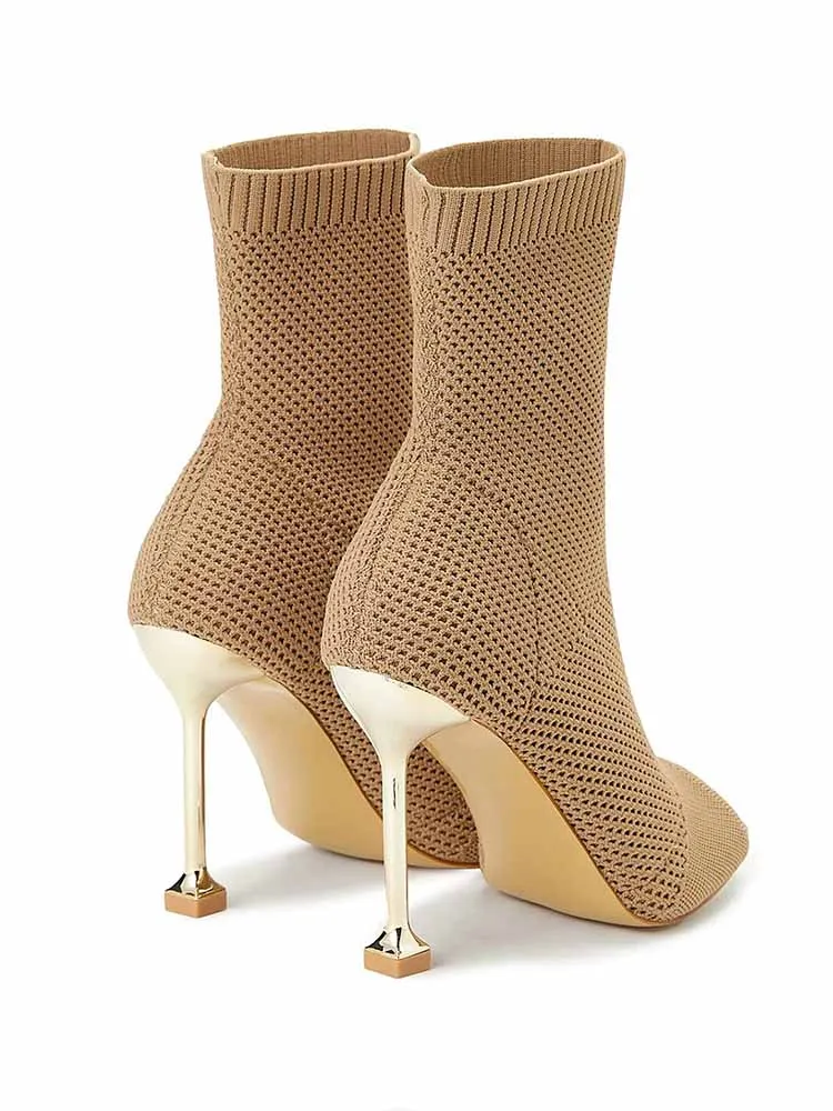 Peep Toe Stiletto Heeled Sock Boots