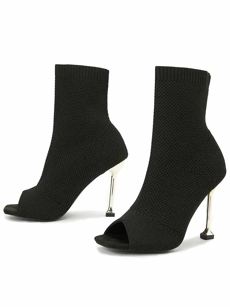 Peep Toe Stiletto Heeled Sock Boots