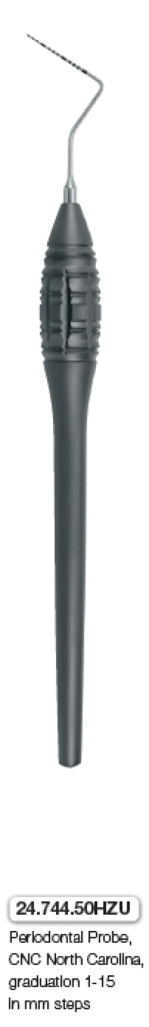 Periodontal Probe, CNC North Carolina, graduation 1-15 in mm steps, touch grip handle (24.744.50HZU)