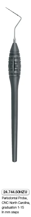 Periodontal Probe, CNC North Carolina, graduation 1-15 in mm steps, touch grip handle (24.744.50HZU)