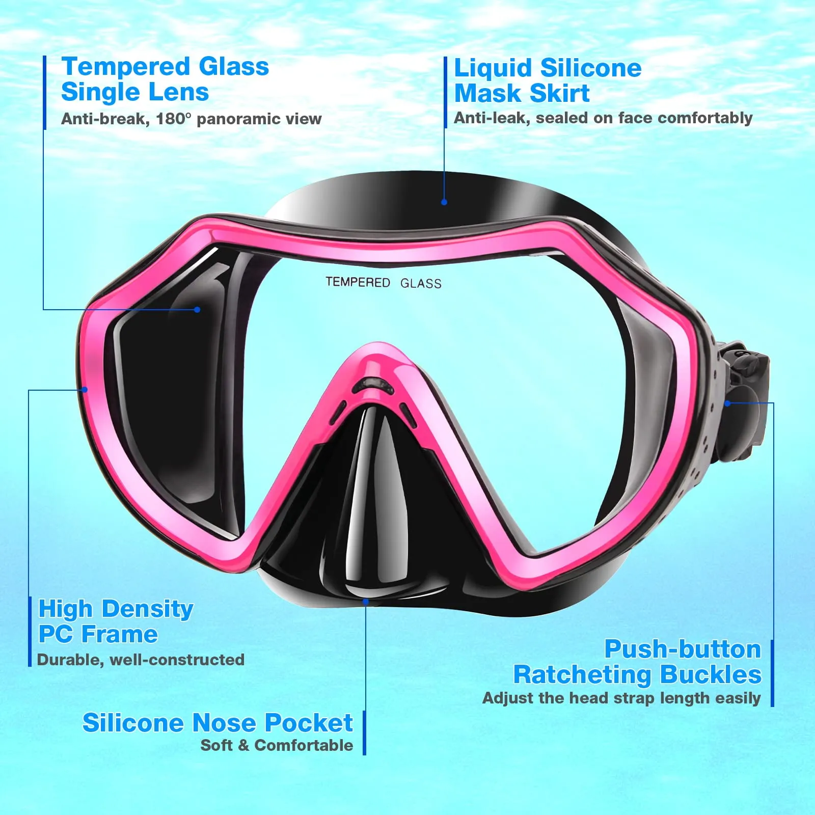 PIYAZI Snorkeling Gear for Adults, Dry Adult Snorkel Set HD Panoramic View Snorkel Mask Set, Anti-Leak and Anti-Fog Scuba Diving Package with Mesh Bag Ear Plug for Snorkeling Scuba Diving Travel