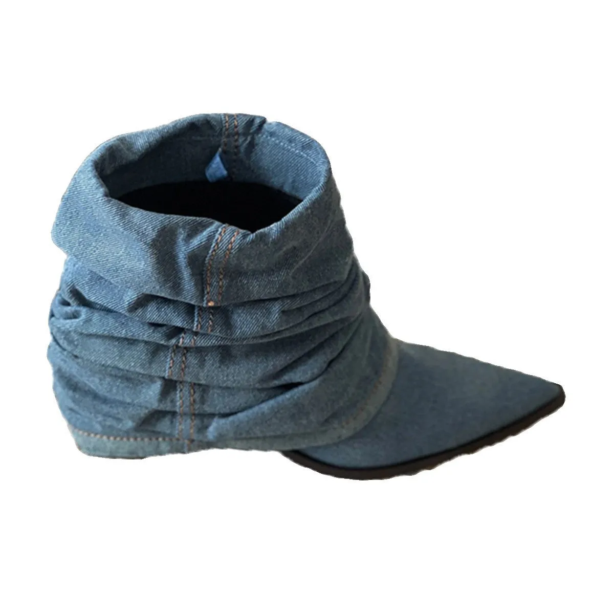 Pleated Denim Heeled Boots