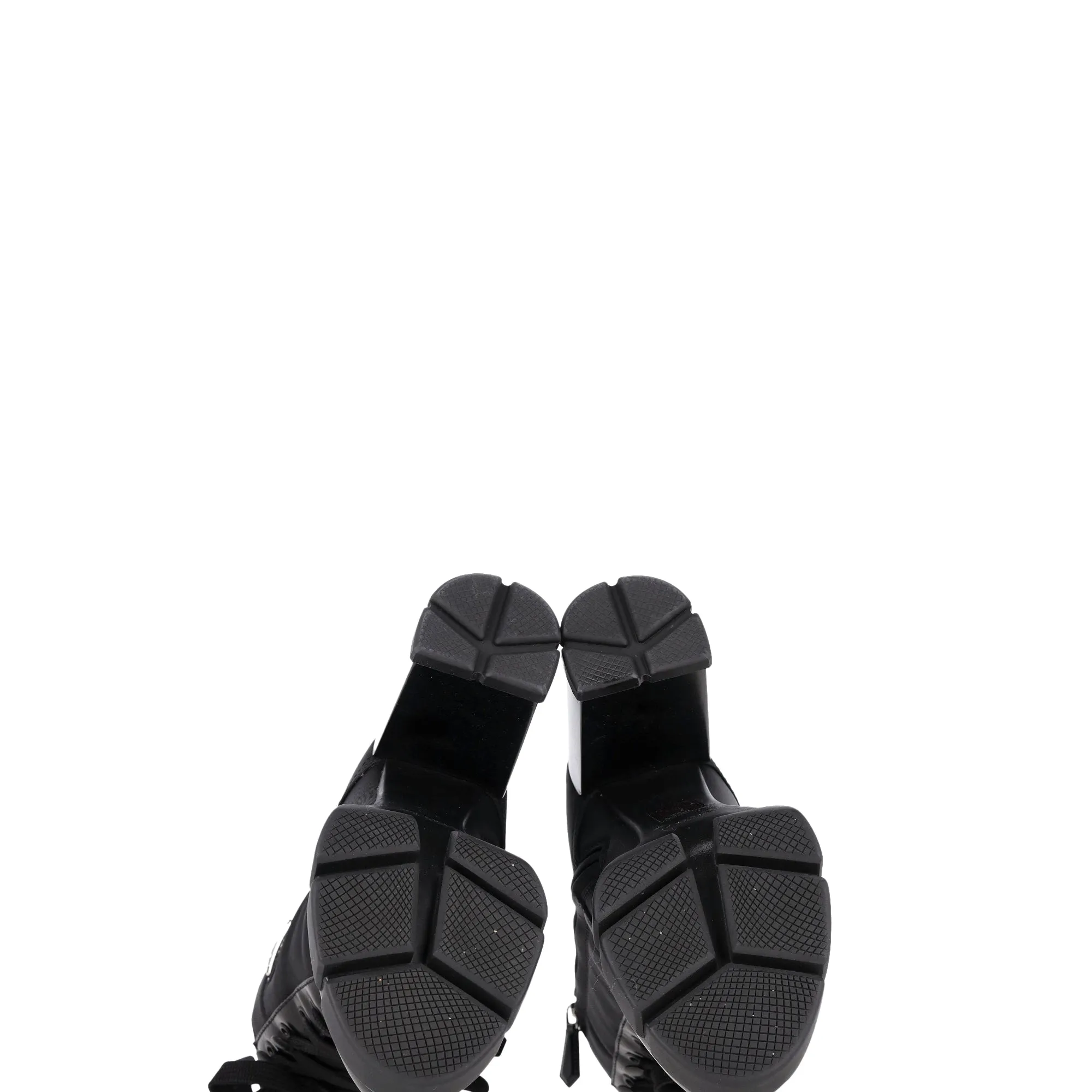 Prada Re-Nylon Logo Lace-Up High-Heeled Boots in Black Nylon