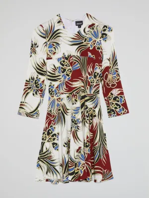 Printed Quarter-Sleeve Crewneck Dress