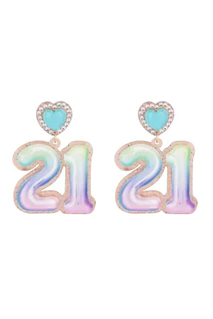"21" BALLOON DANGLE POST EARRINGS