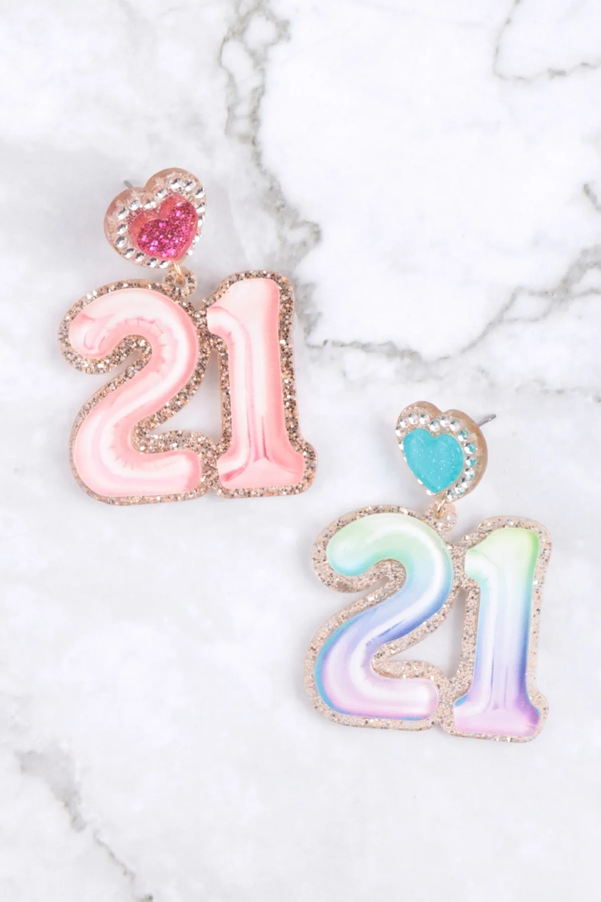 "21" BALLOON DANGLE POST EARRINGS