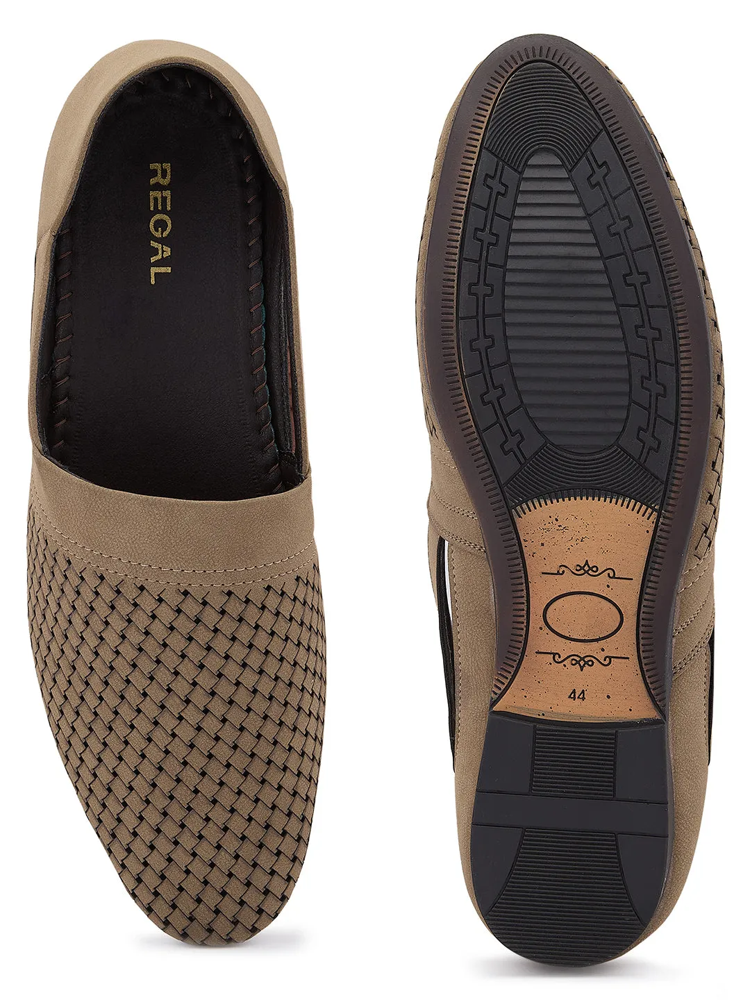 Regal Chickoo Mens Laser Cut Suede Casual Slip Ons