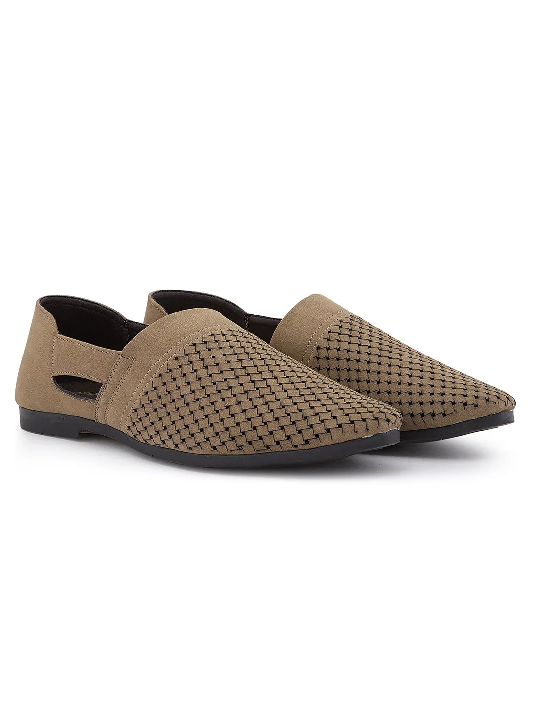 Regal Chickoo Mens Laser Cut Suede Casual Slip Ons