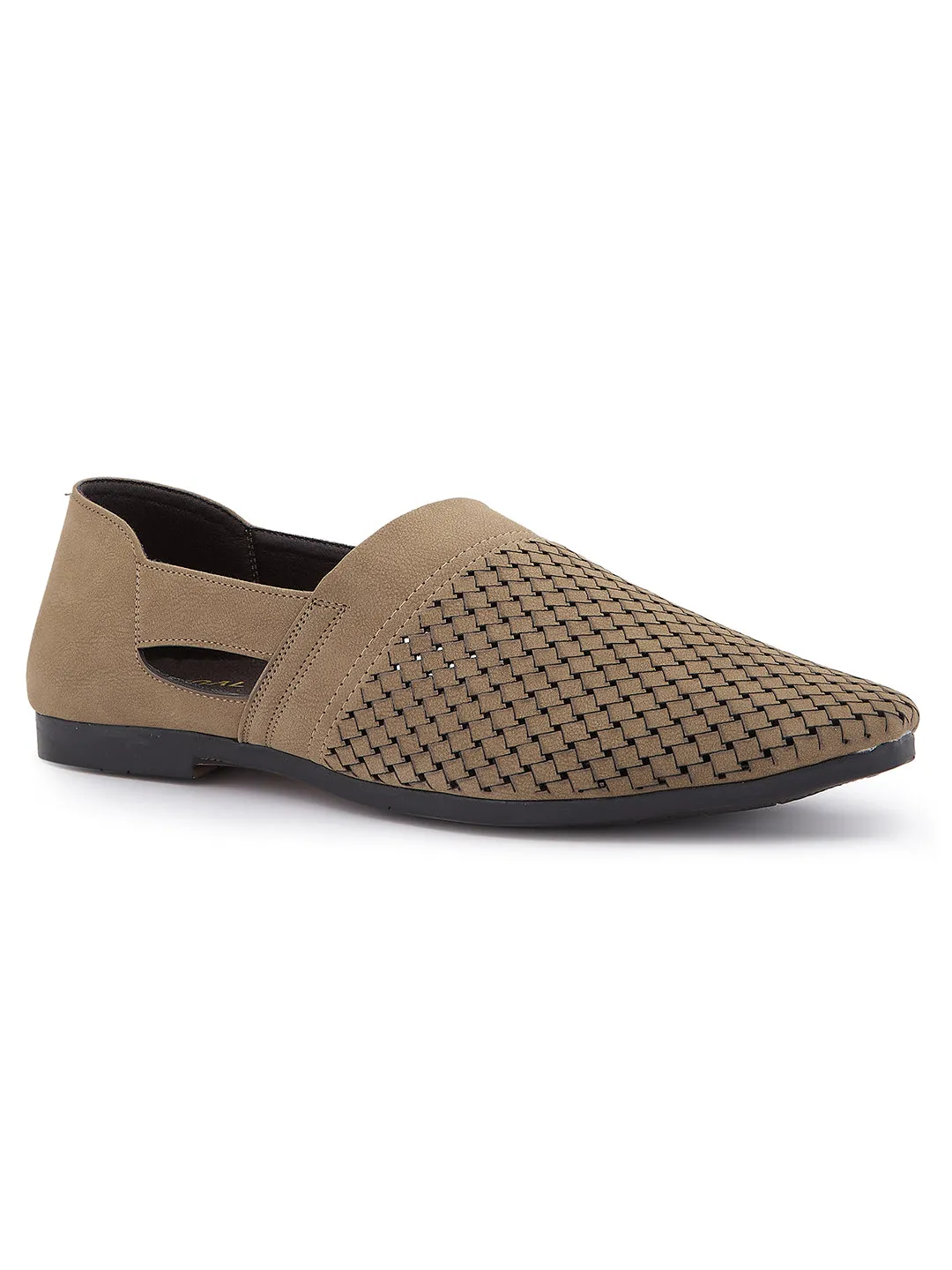 Regal Chickoo Mens Laser Cut Suede Casual Slip Ons