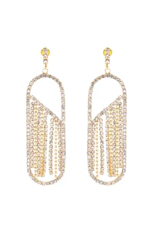 RHINESTONE OVAL FRINGE POST DROP EARRINGS