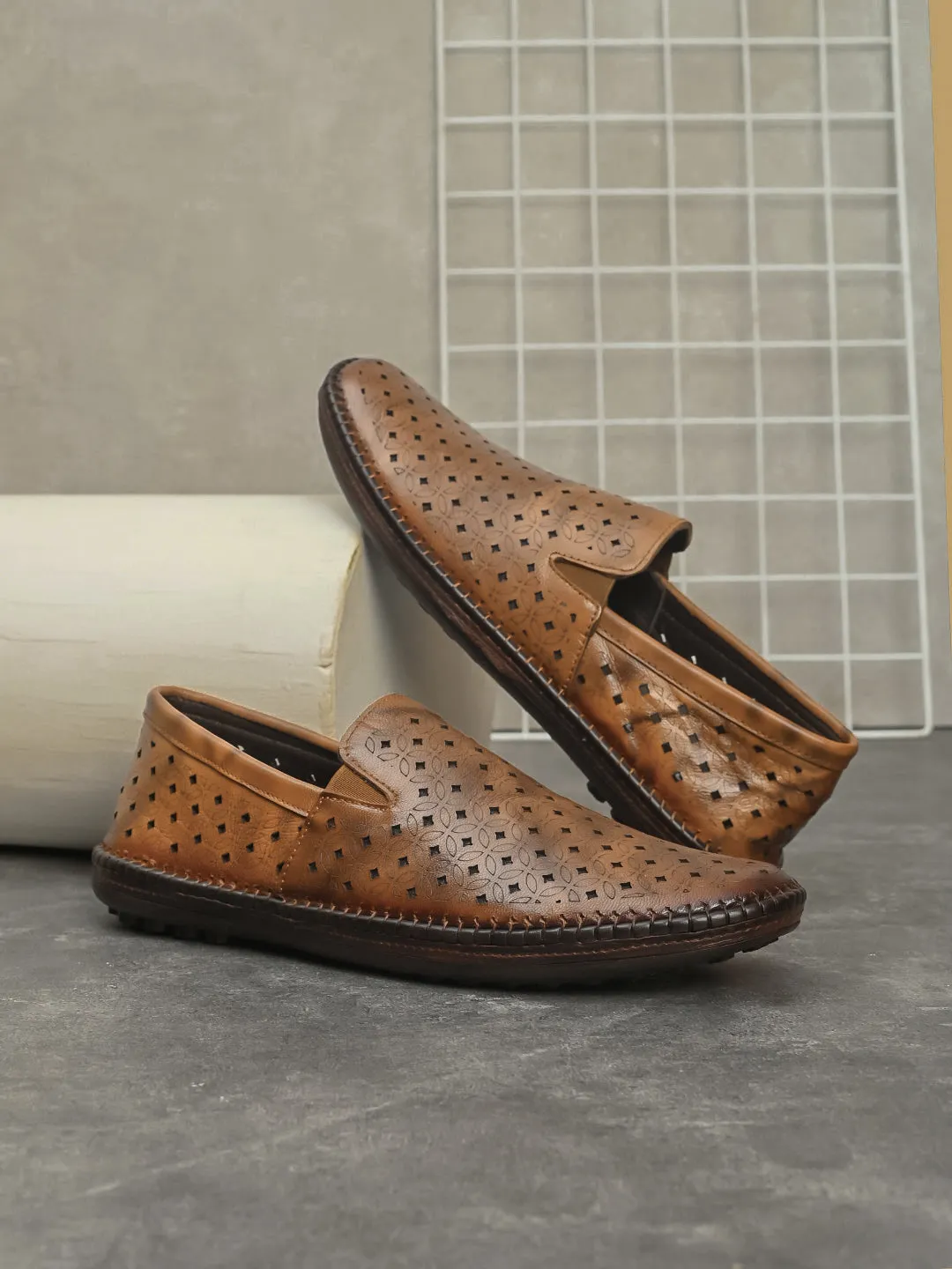 Romano Tan Leather Ethnic Slip ons