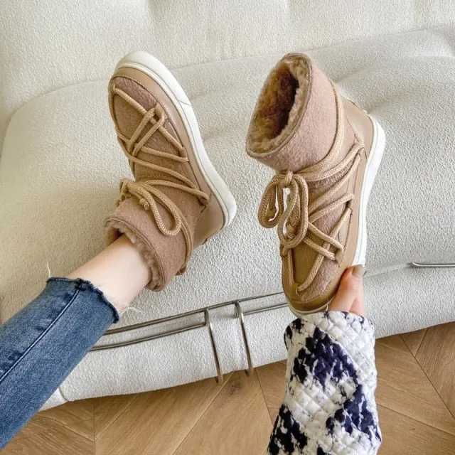 Round Toe Slip-On Cross Tied Fashion Booties Ladies Boats
