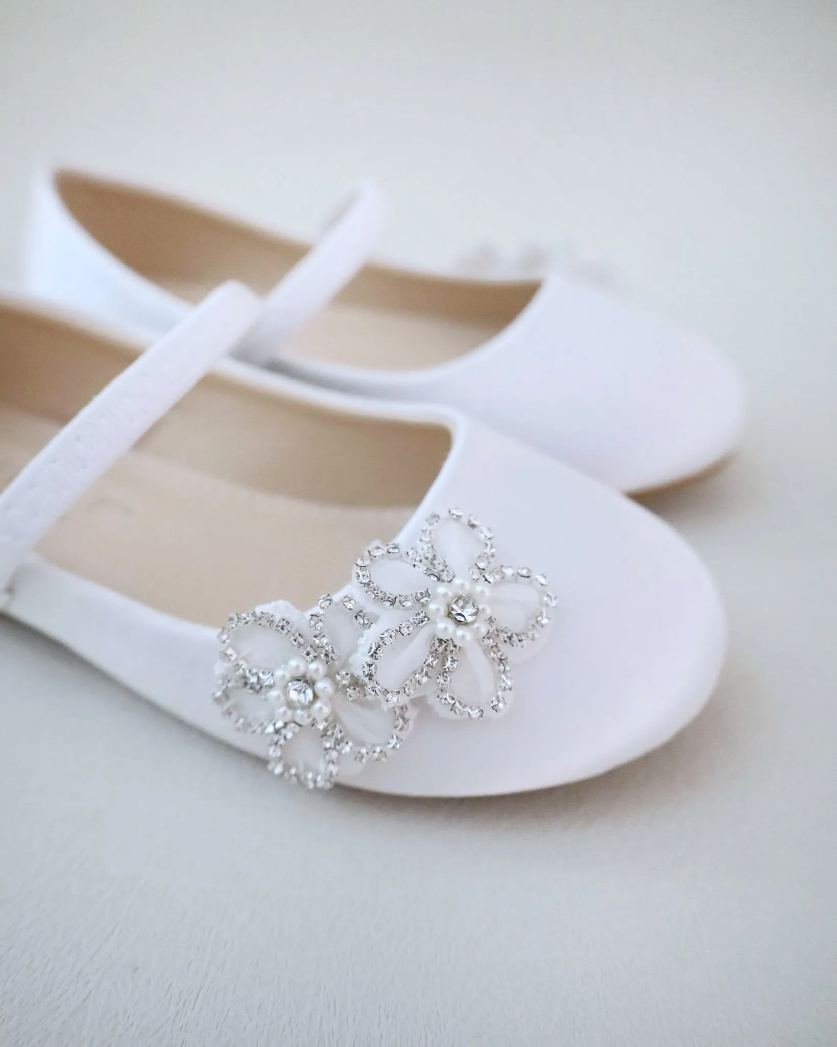 Satin Mary Jane Flats with Rhinestones Chassia Flower