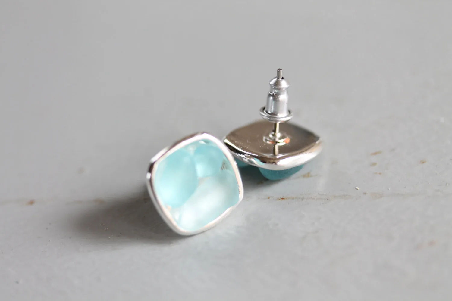 Sea Glass & Silver Mosaic Earrings - Post