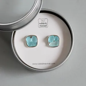 Sea Glass & Silver Mosaic Earrings - Post