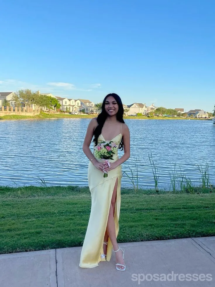 Sexy Yellow Mermaid Spaghetti Straps V-neck Maxi Long Party Prom Dresses,Evening Dress,13494