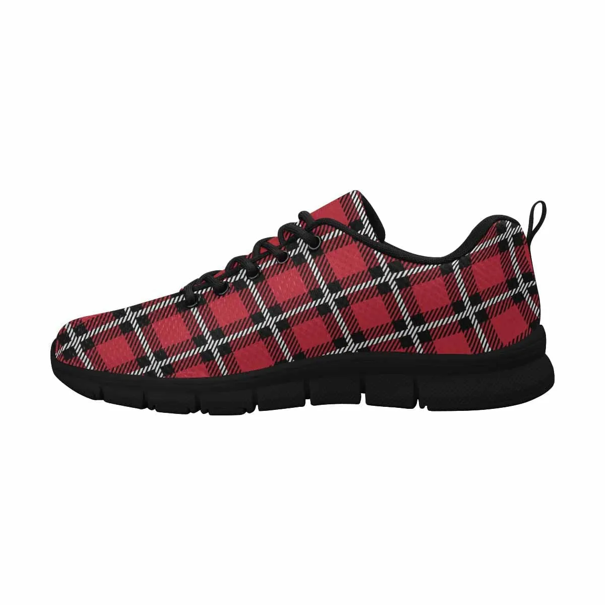 Sneakers for Men - Buffalo Plaid Red and Black Running Shoes by inQue.Style