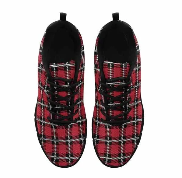 Sneakers for Men - Buffalo Plaid Red and Black Running Shoes by inQue.Style