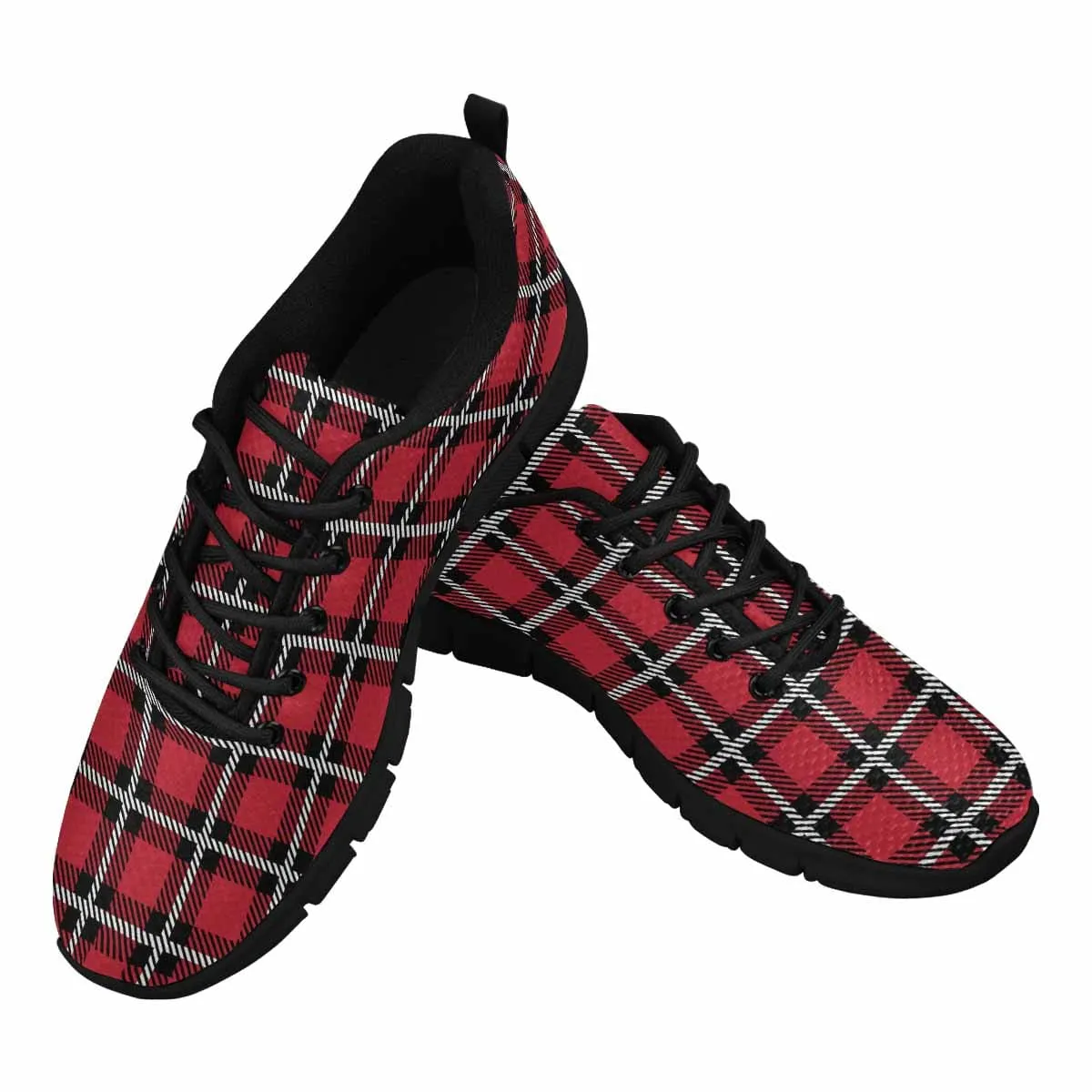 Sneakers for Men - Buffalo Plaid Red and Black Running Shoes by inQue.Style