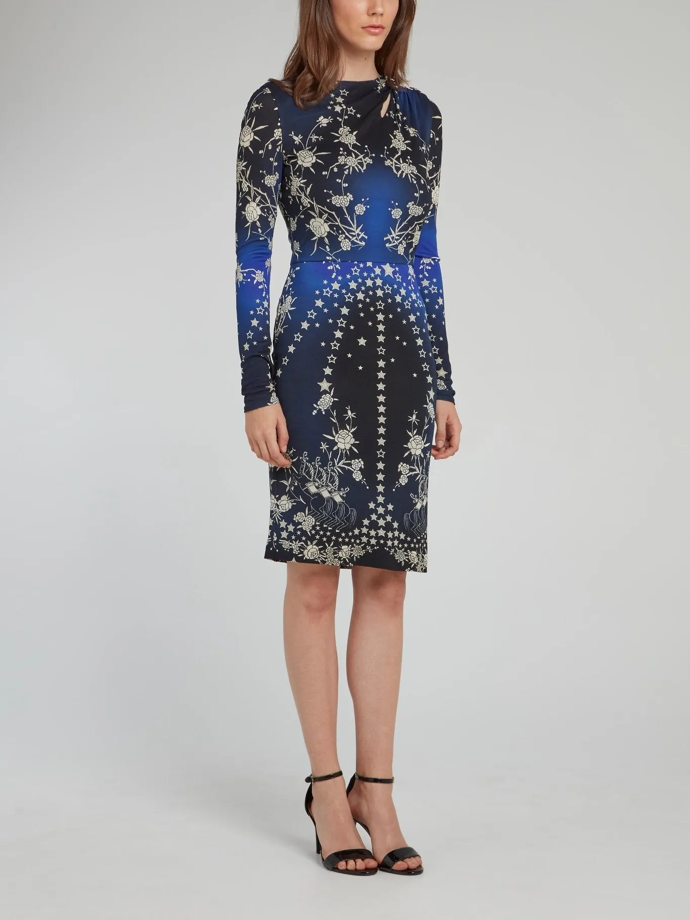 Star Print Ruched Neckline Mini Dress