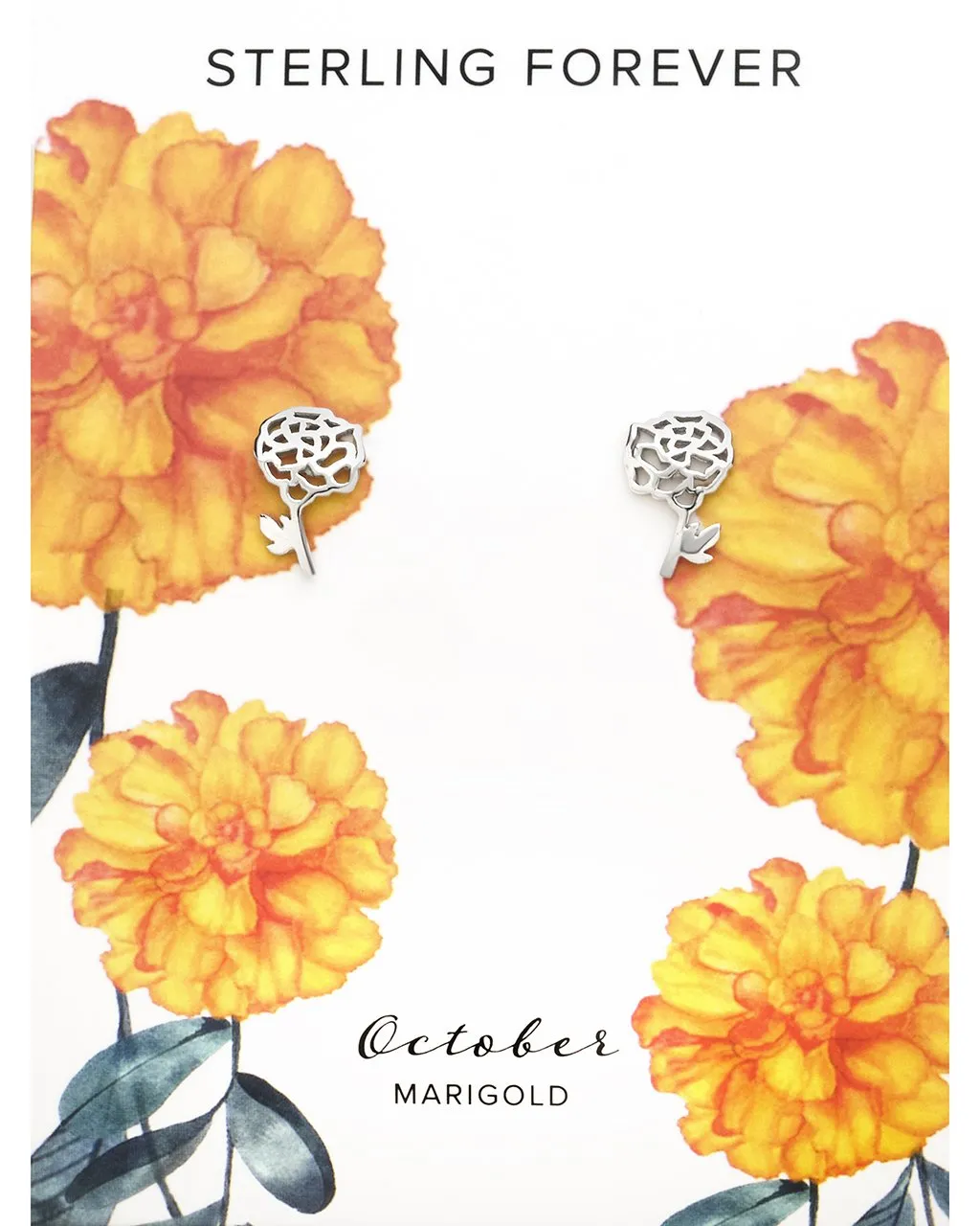 Sterling Silver Birth Flower Stud Earrings