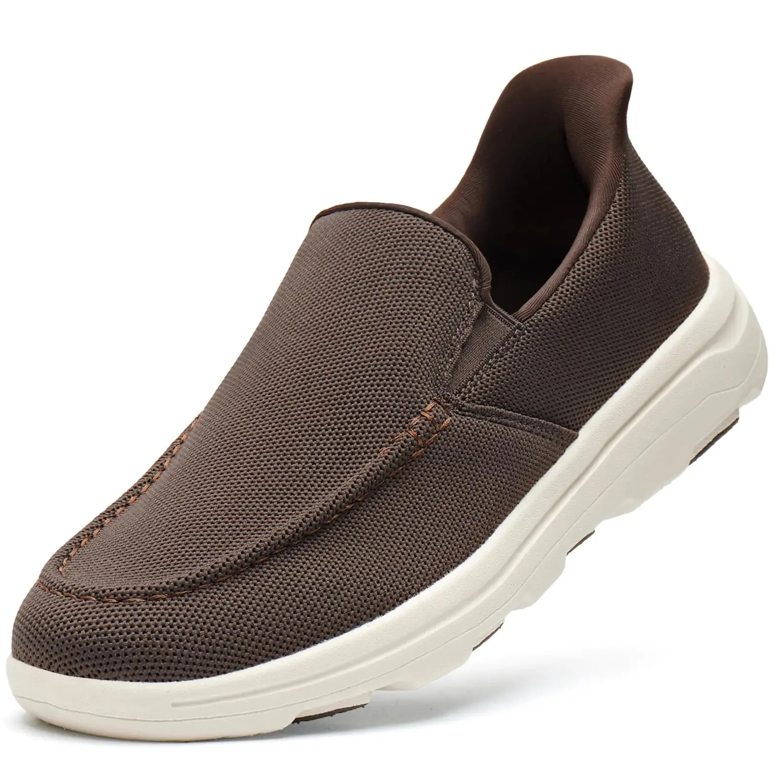 STQ Orthopedic Slip on Shoes for Men Plantar Fasciitis Casual Loafers Hands Free Walking Shoes Chestnut Brown Size 9