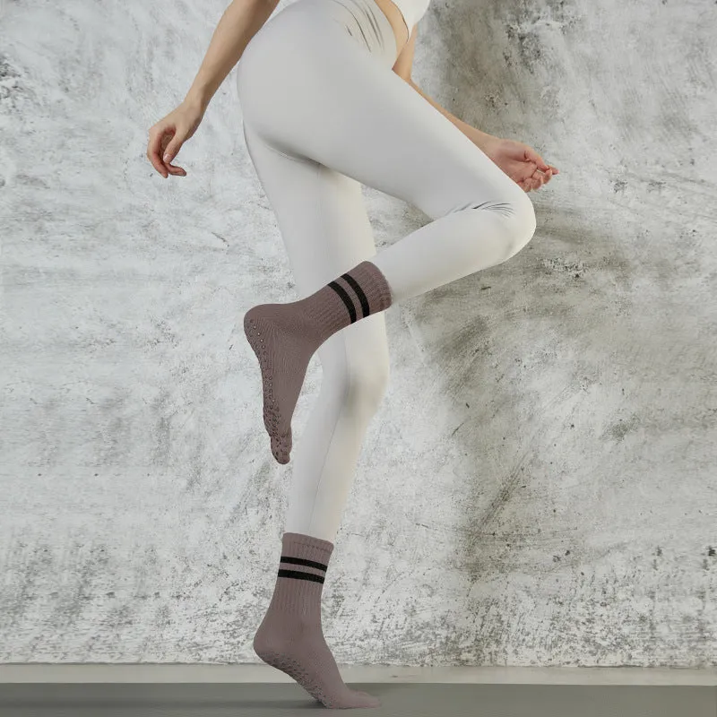 Striped Mid-calf Yoga Pilates Professional Non-slip Sports Five Finger Socks