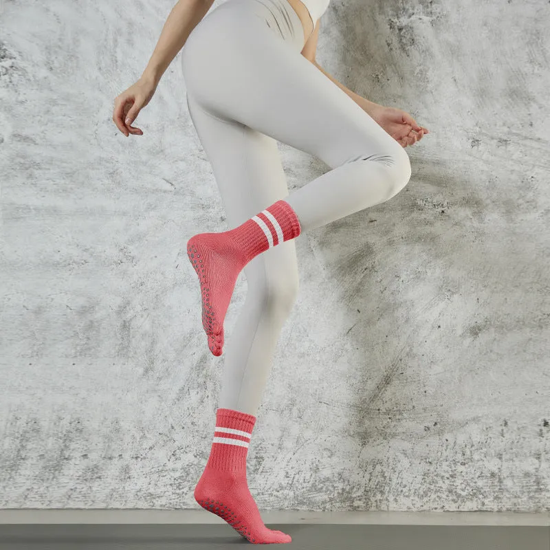 Striped Mid-calf Yoga Pilates Professional Non-slip Sports Five Finger Socks