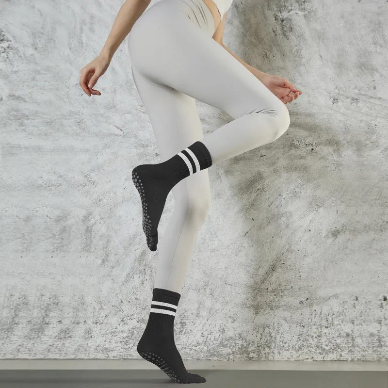 Striped Mid-calf Yoga Pilates Professional Non-slip Sports Five Finger Socks