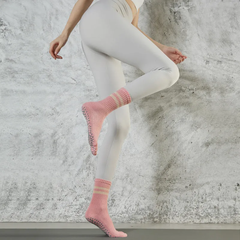 Striped Mid-calf Yoga Pilates Professional Non-slip Sports Five Finger Socks