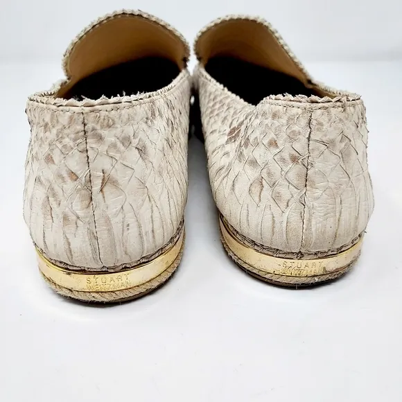 Stuart Weitzman Biarritz Cream Snake-Print Espadrille Flat Size 9M